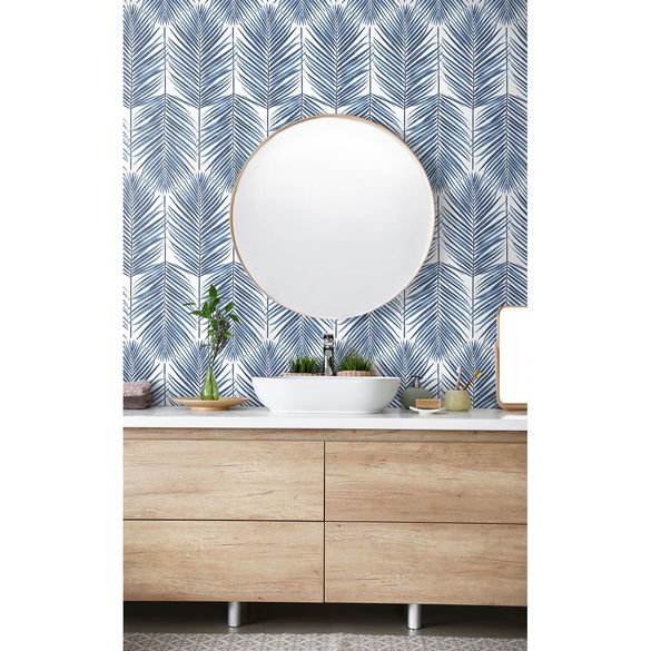Seabrook Designs Marina Palm Coastal Blue Wallpaper OnlineFabricStore