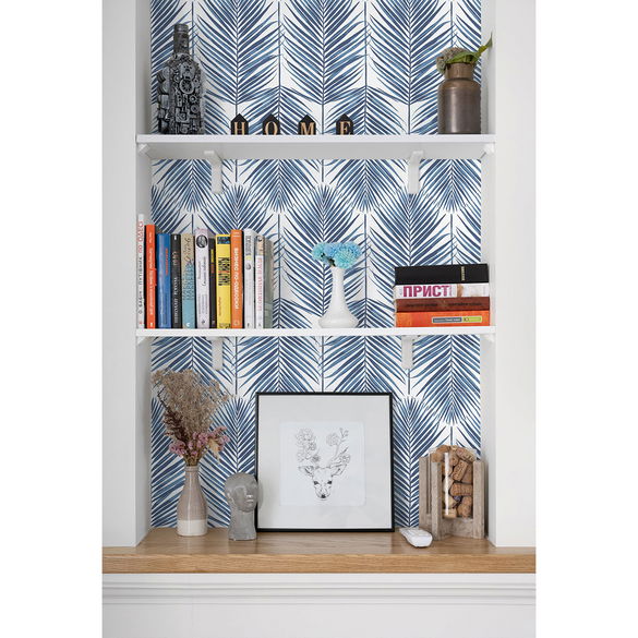 Seabrook Designs Marina Palm Coastal Blue Wallpaper OnlineFabricStore