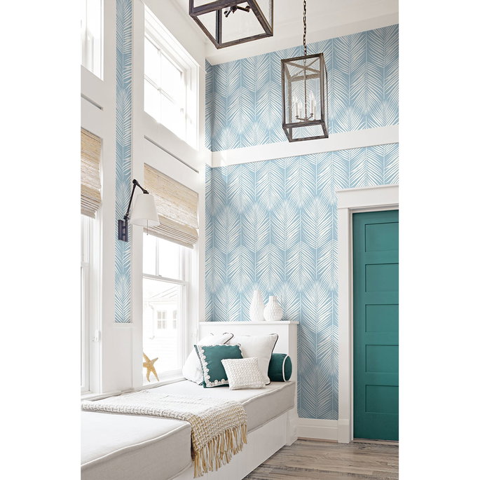 Seabrook Designs Athena Palm Hampton Blue Wallpaper image 2 of 4