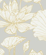 Seabrook Designs Water Lily Floral Metallic Gold & Grey Wallpaper