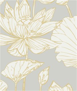 Etten Gallerie Water Lily Floral Metallic Gold & Grey Wallpaper