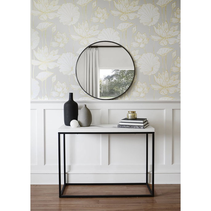 Seabrook Designs Water Lily Floral Metallic Gold &amp; Grey Wallpaper image 3 of 5