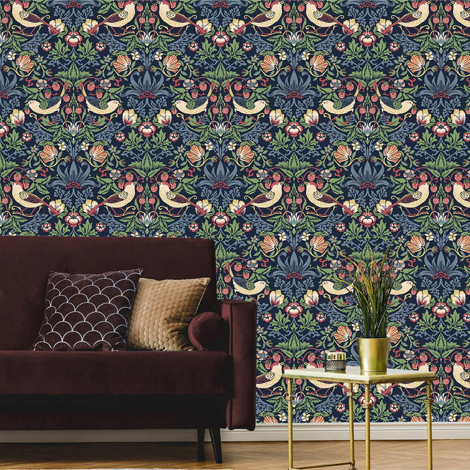 Seabrook Designs Fragaria Garden Midnight Blue Wallpaper image 2 of 3