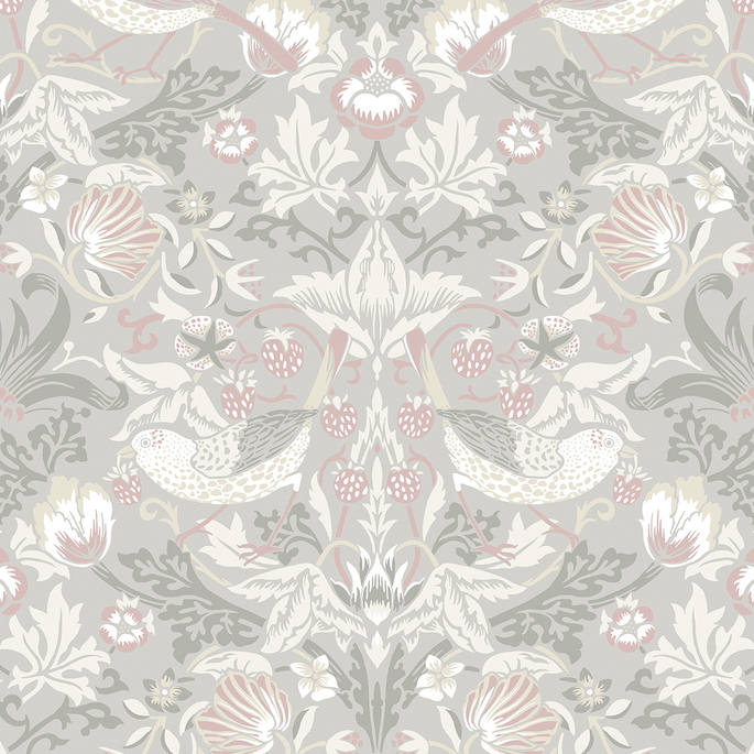 Seabrook Designs Fragaria Garden Light Grey &amp; Rose Petal Wallpaper image 1 of 5