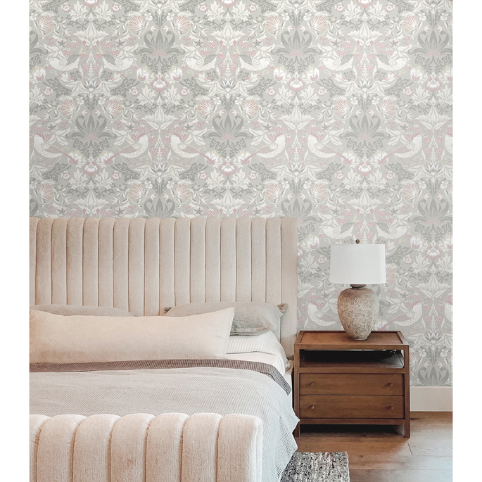 Seabrook Designs Fragaria Garden Light Grey &amp; Rose Petal Wallpaper image 2 of 5
