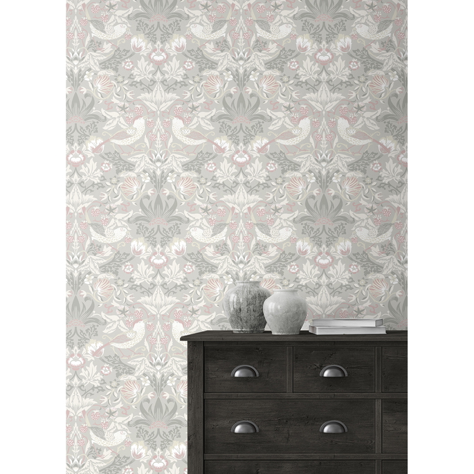 Seabrook Designs Fragaria Garden Light Grey &amp; Rose Petal Wallpaper image 3 of 5