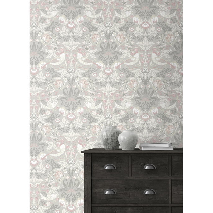 Seabrook Designs Fragaria Garden Light Grey &amp; Rose Petal Wallpaper image 3 of 5