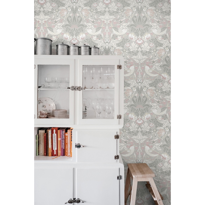Seabrook Designs Fragaria Garden Light Grey &amp; Rose Petal Wallpaper image 4 of 5