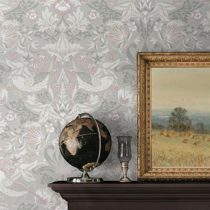 Seabrook Designs Fragaria Garden Light Grey &amp; Rose Petal Wallpaper image 5 of 5