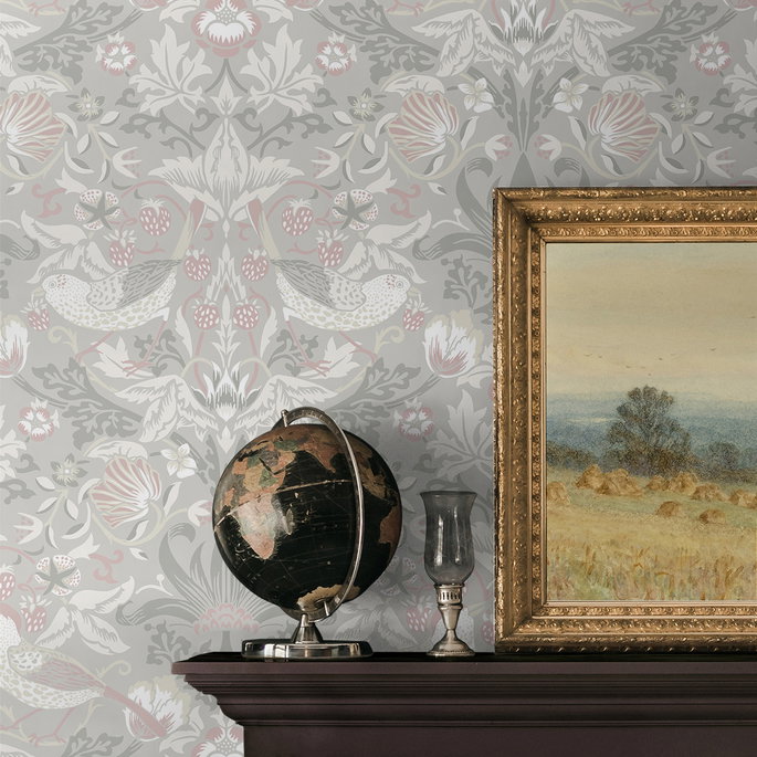 Seabrook Designs Fragaria Garden Light Grey &amp; Rose Petal Wallpaper image 5 of 5