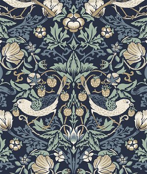 Seabrook Designs Fragaria Garden Navy Blue & Aloe Wallpaper