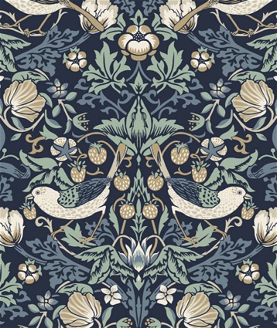 Seabrook Designs Fragaria Garden Navy Blue & Aloe Wallpaper
