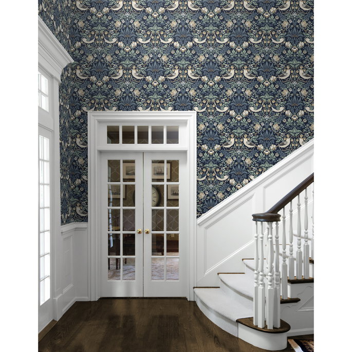 Seabrook Designs Fragaria Garden Navy Blue &amp; Aloe Wallpaper image 3 of 4