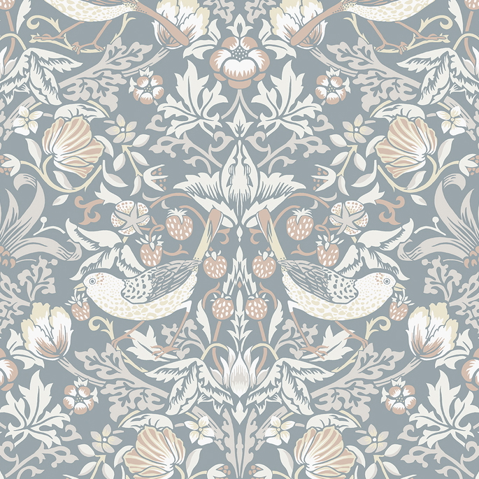 Seabrook Designs Fragaria Garden Blue Mist &amp; Blush Wallpaper image 1 of 4