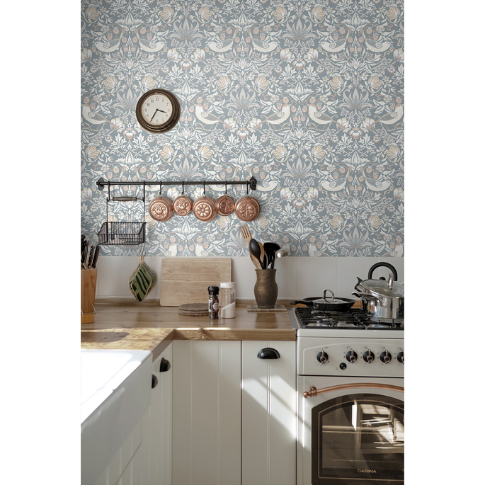 Seabrook Designs Fragaria Garden Blue Mist &amp; Blush Wallpaper image 2 of 4
