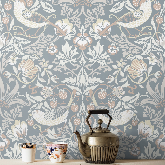 Seabrook Designs Fragaria Garden Blue Mist &amp; Blush Wallpaper image 4 of 4
