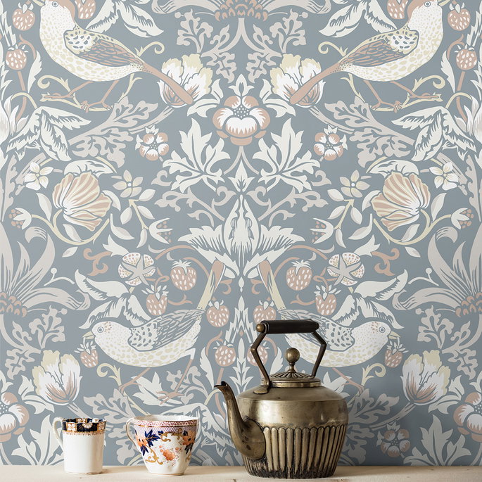 Seabrook Designs Fragaria Garden Blue Mist &amp; Blush Wallpaper image 4 of 4