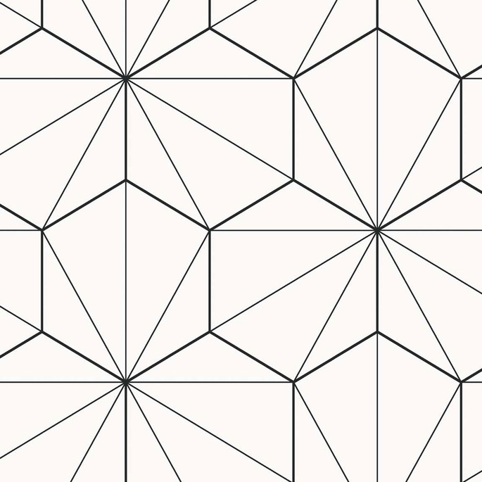 Seabrook Designs Hedron Geometric Ebony &amp; Eggshell Wallpaper image 1 of 4