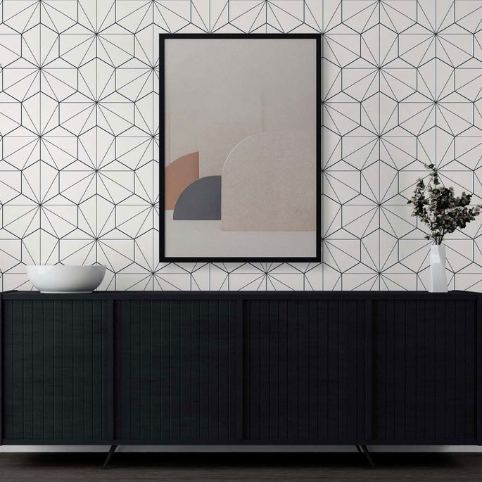 Seabrook Designs Hedron Geometric Ebony &amp; Eggshell Wallpaper image 3 of 4