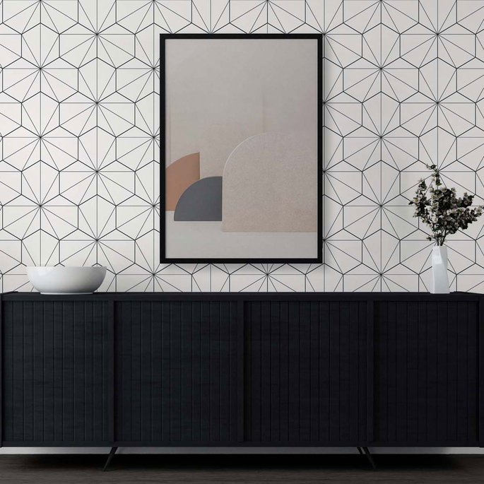 Seabrook Designs Hedron Geometric Ebony &amp; Eggshell Wallpaper image 3 of 4