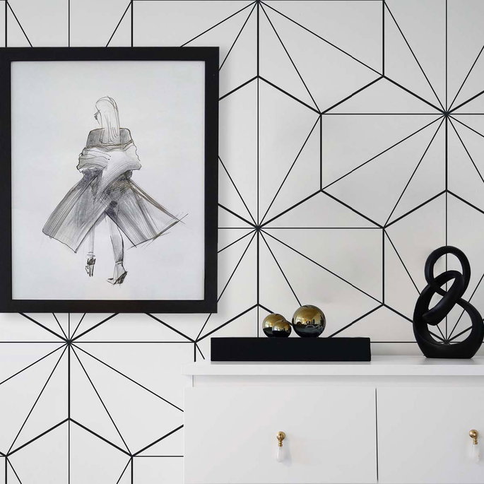 Seabrook Designs Hedron Geometric Ebony &amp; Eggshell Wallpaper image 4 of 4