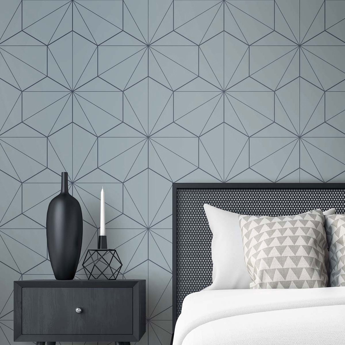 Seabrook Designs Hedron Geometric Pastel Blue &amp; Midnight Wallpaper image 2 of 4