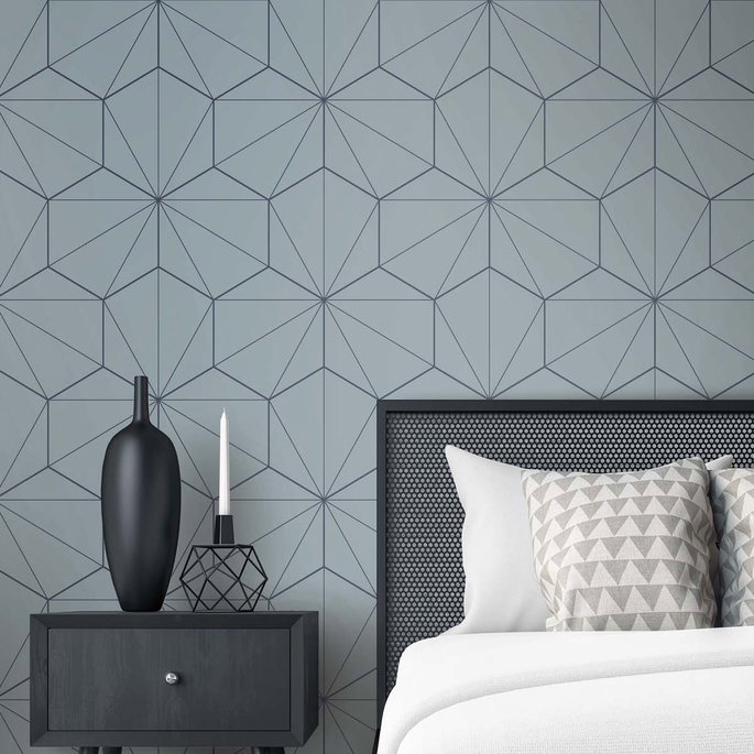 Seabrook Designs Hedron Geometric Pastel Blue &amp; Midnight Wallpaper image 2 of 4