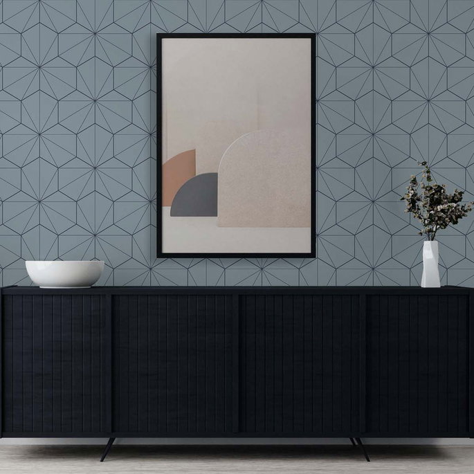 Seabrook Designs Hedron Geometric Pastel Blue &amp; Midnight Wallpaper image 3 of 4