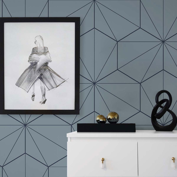Seabrook Designs Hedron Geometric Pastel Blue &amp; Midnight Wallpaper image 4 of 4