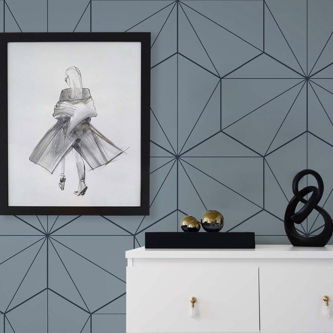 Seabrook Designs Hedron Geometric Pastel Blue &amp; Midnight Wallpaper image 4 of 4