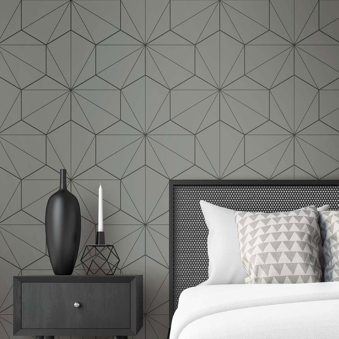 Seabrook Designs Hedron Geometric Pavestone &amp; Ebony Wallpaper image 2 of 4