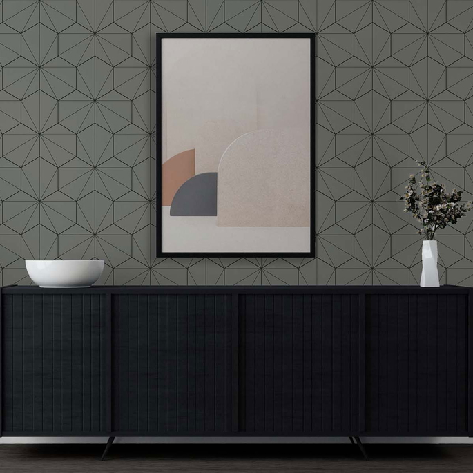 Seabrook Designs Hedron Geometric Pavestone &amp; Ebony Wallpaper image 3 of 4