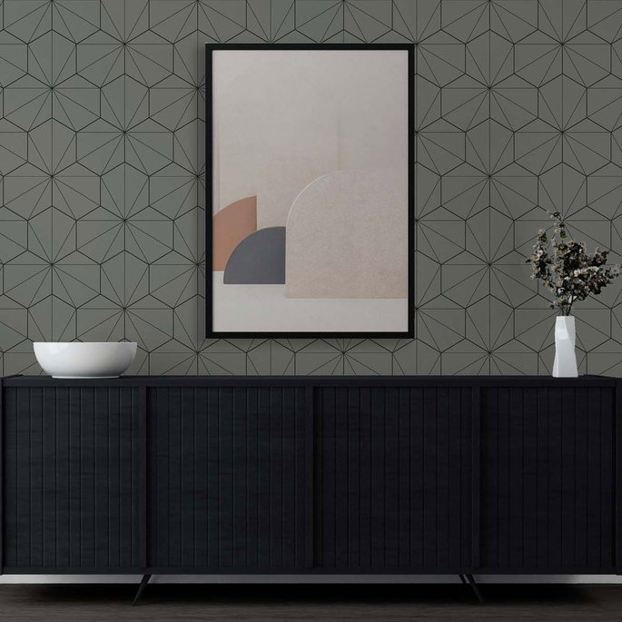 Seabrook Designs Hedron Geometric Pavestone &amp; Ebony Wallpaper image 3 of 4