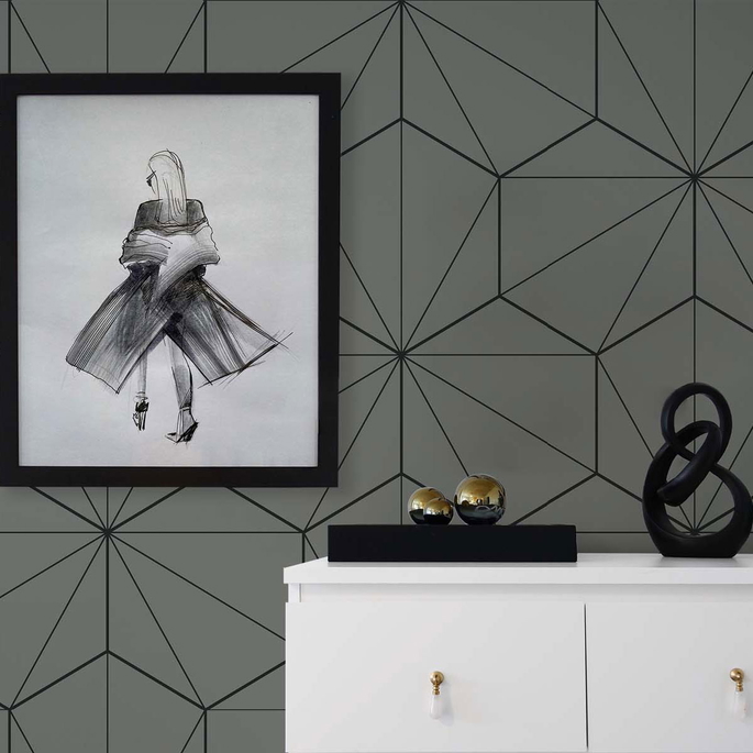 Seabrook Designs Hedron Geometric Pavestone &amp; Ebony Wallpaper image 4 of 4