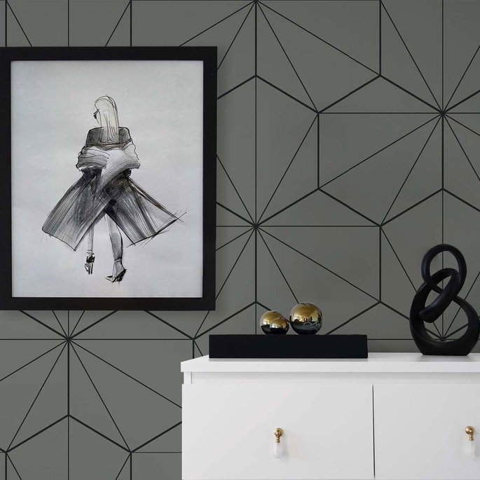 Seabrook Designs Hedron Geometric Pavestone &amp; Ebony Wallpaper image 4 of 4