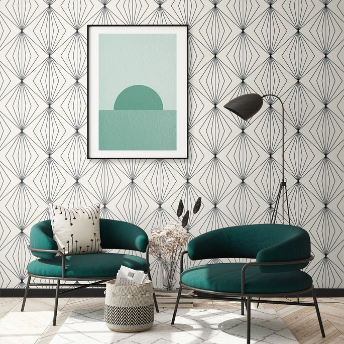 Seabrook Designs Diamond Vector Ebony &amp; Eggshell Wallpaper image 3 of 3