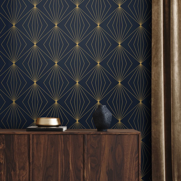 Seabrook Designs Diamond Vector Navy Blue &amp; Metallic Gold Wallpaper image 2 of 3