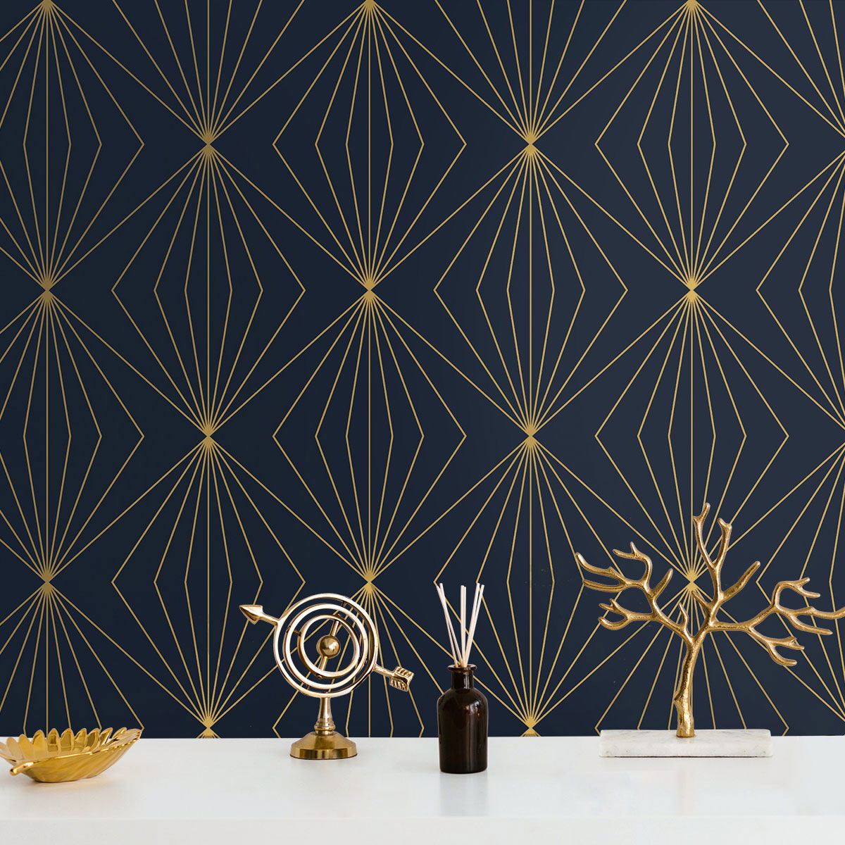 Seabrook Designs Diamond Vector Navy Blue & Metallic Gold Wallpaper ...