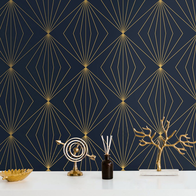 Seabrook Designs Diamond Vector Navy Blue &amp; Metallic Gold Wallpaper image 3 of 3