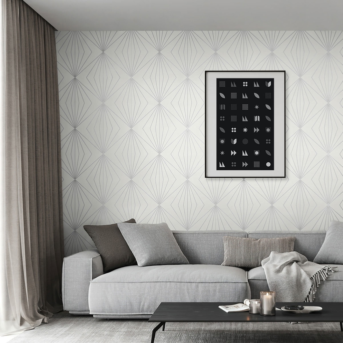 Seabrook Designs Diamond Vector Metallic Silver &amp; Eggshell Wallpaper image 2 of 4