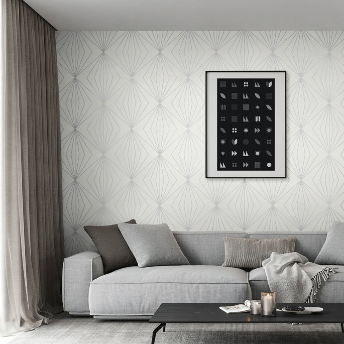 Seabrook Designs Diamond Vector Metallic Silver &amp; Eggshell Wallpaper image 2 of 4