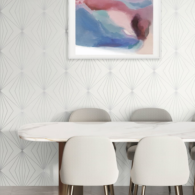 Seabrook Designs Diamond Vector Metallic Silver &amp; Eggshell Wallpaper image 4 of 4
