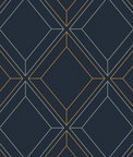 Seabrook Designs Linework Gem Midnight Blue & Metallic Gold Wallpaper