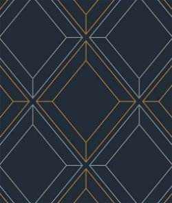 Seabrook Designs Linework Gem Midnight Blue & Metallic Gold Wallpaper