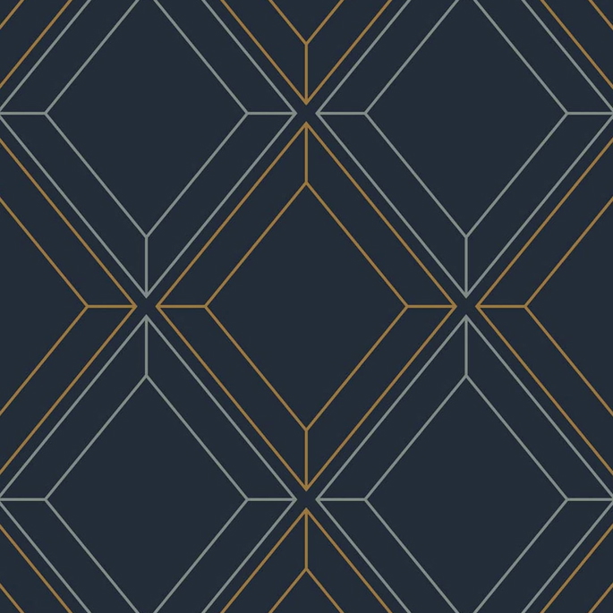 Seabrook Designs Linework Gem Midnight Blue &amp; Metallic Gold Wallpaper image 1 of 4