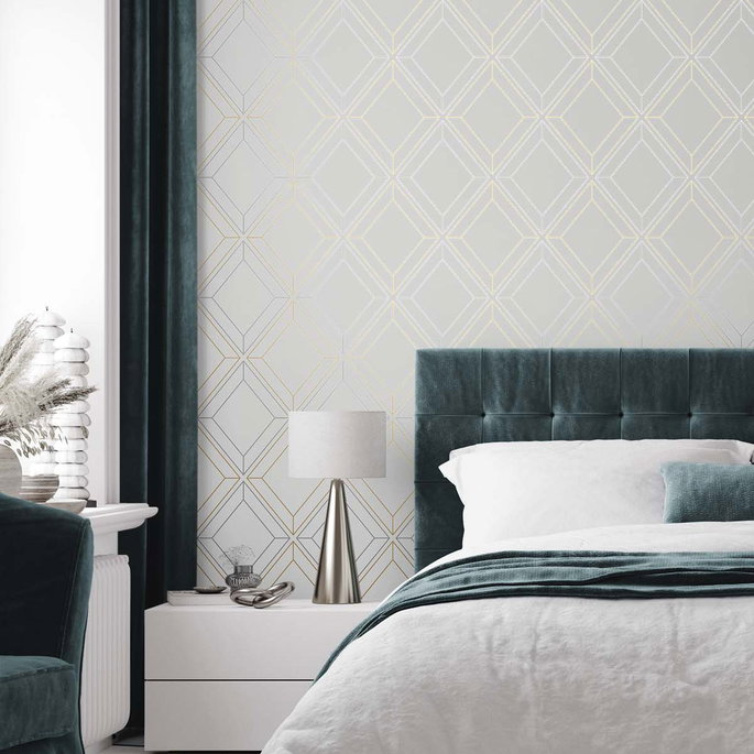 Seabrook Designs Linework Gem Metallic Silver &amp; Gold Wallpaper image 2 of 4
