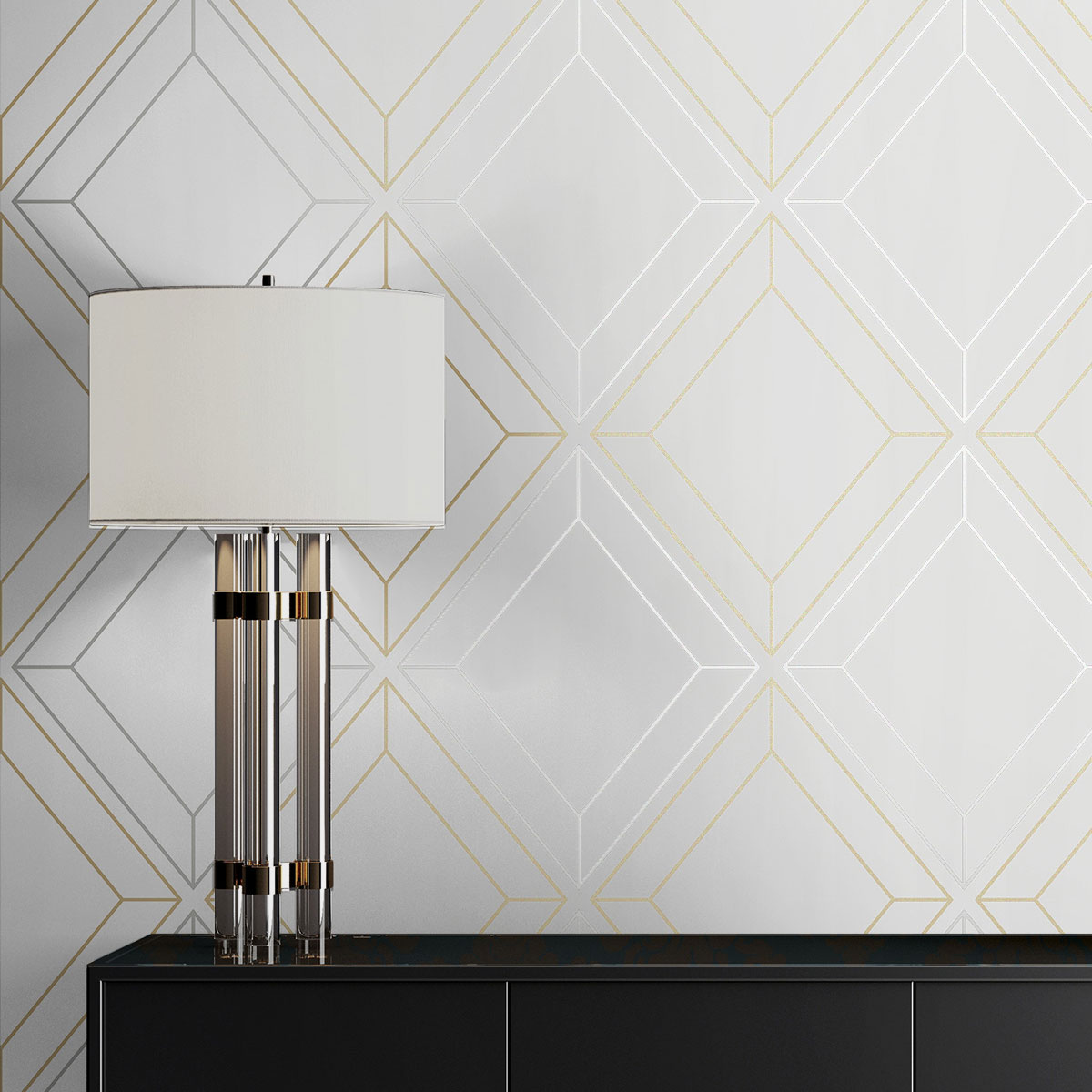 Seabrook Designs Linework Gem Metallic Silver & Gold Wallpaper ...