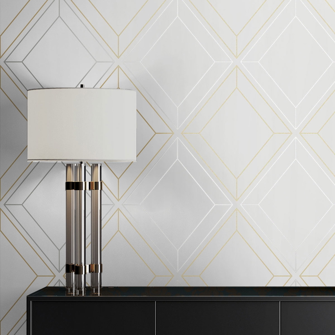 Seabrook Designs Linework Gem Metallic Silver &amp; Gold Wallpaper image 3 of 4