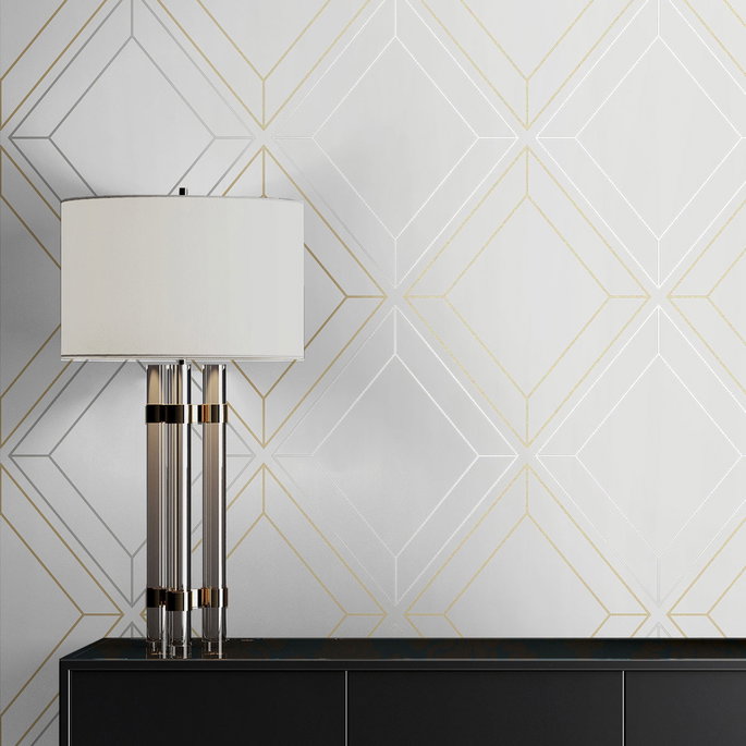 Seabrook Designs Linework Gem Metallic Silver &amp; Gold Wallpaper image 3 of 4