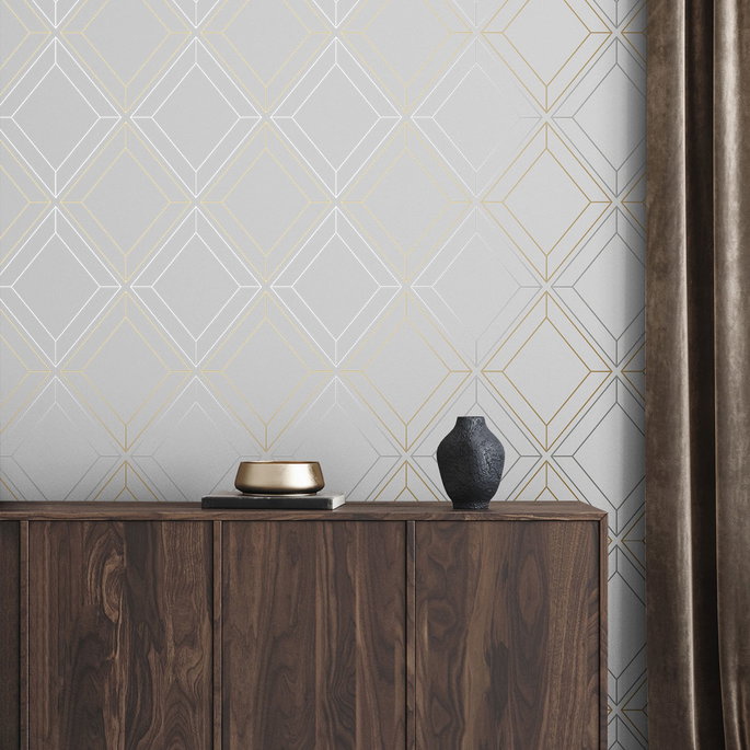 Seabrook Designs Linework Gem Metallic Silver &amp; Gold Wallpaper image 4 of 4